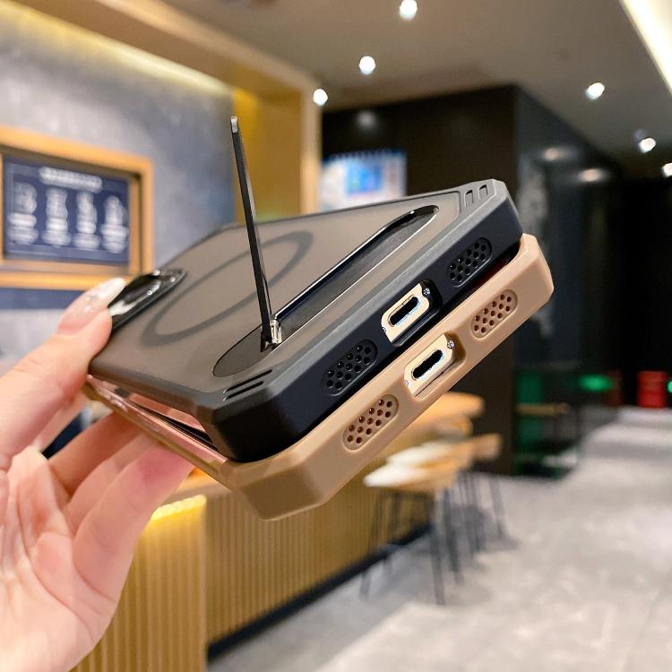 For iPhone 16 Plus Skin Feel Frameless MagSafe PC Phone Case with Fold Holder(Grey) by bashfashion