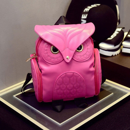 Owl Pattern Shoulder Bag Female PU Personality Backpack(Red) by bashfashion