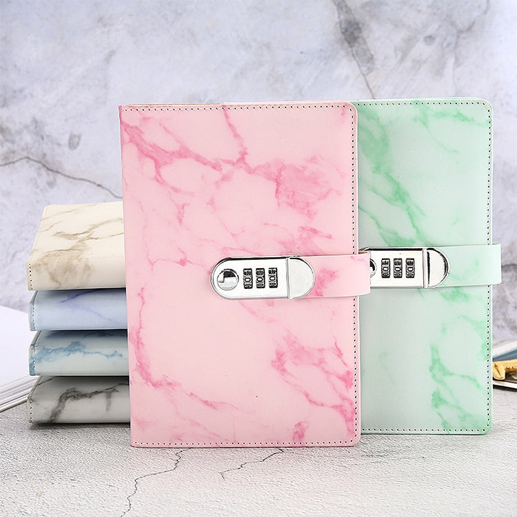 A5 Marble Texture Retro Password Lock Notebook Multifunctional Student Handbook Notepad(Blue) by bashfashion