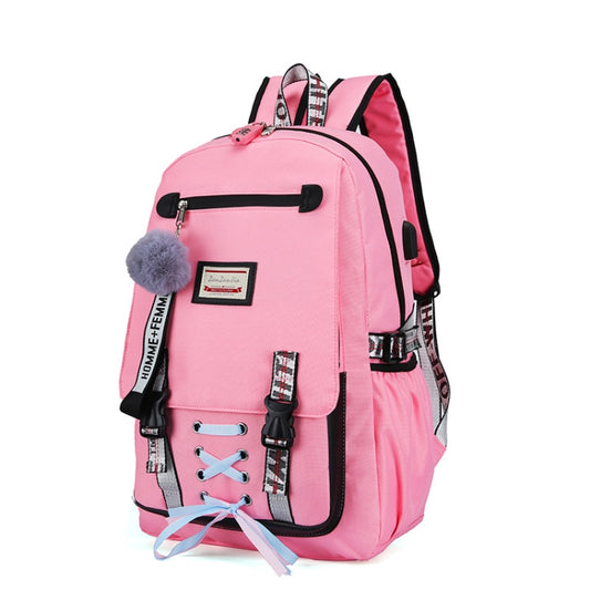 Sports and Leisure USB Charging Anti-Theft Backpack(Pink) by bashfashion