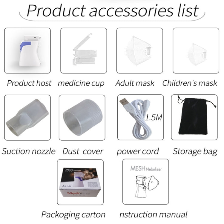 YMK-W6 Children Adult Ultrasonic Portable Micro-Mesh Atomizer Household Handheld Two-Speed Adjustable Compression Atomizer(Blue) by bashfashion