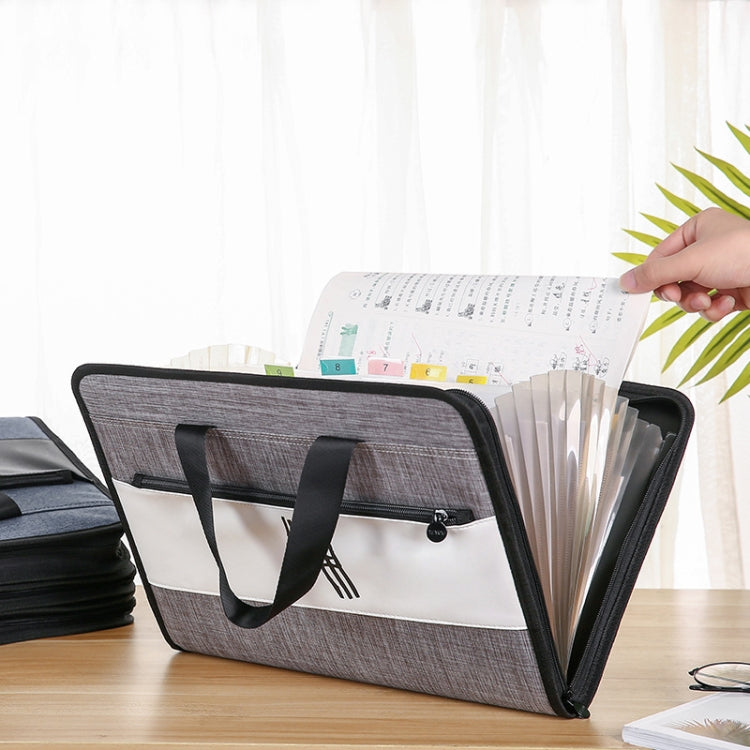 Student Insert Data Storage File Bag Waterproof 13 Grid Portable Organ Bag(4719 Letter Navy Blue) by bashfashion