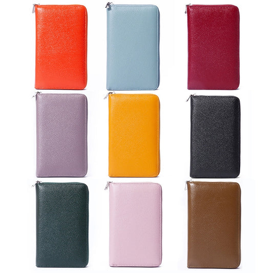 1659 Leather Belly Passport Bag RFID Long Wallet Men And Women Documents Package Multi-Function Zipper Mobile Phone Package(Linen Blue) by bashfashion