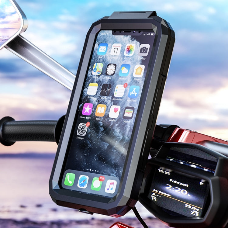 Kewig Bicycle Motorcycle Waterproof Box Mobile Phone Bracket Riding Touch Mobile Phone Fixed Seat(M18L-B1 Large Handlebar Installation) by Kewig