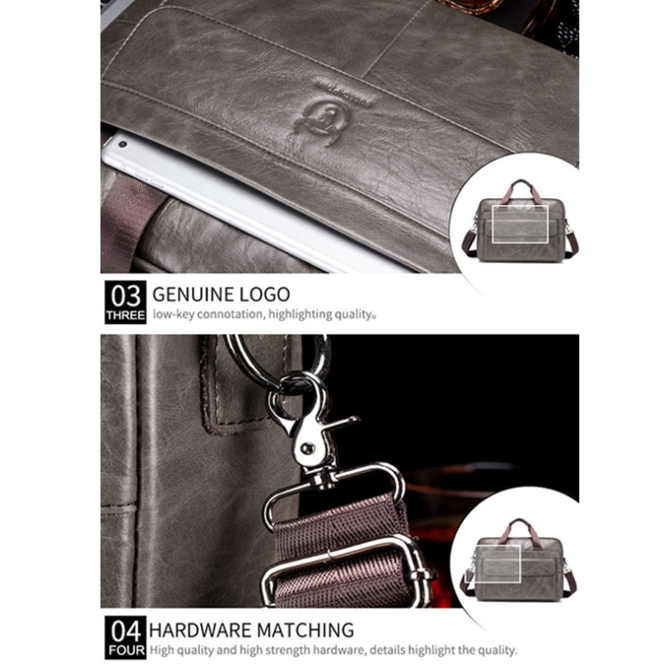 BULL CAPTAIN 046 Men Leather Briefcase First-Layer Cowhide Computer Handbag(Iron Gray) by BULL CAPTAIN