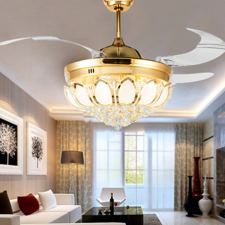 Invisible Crystal Fan LED Chandelier Home Living Room Bedroom Variable Frequency Ceiling Fan Light with Remote Control, Size:52 inch 114 Three Color Change 48W by bashfashion