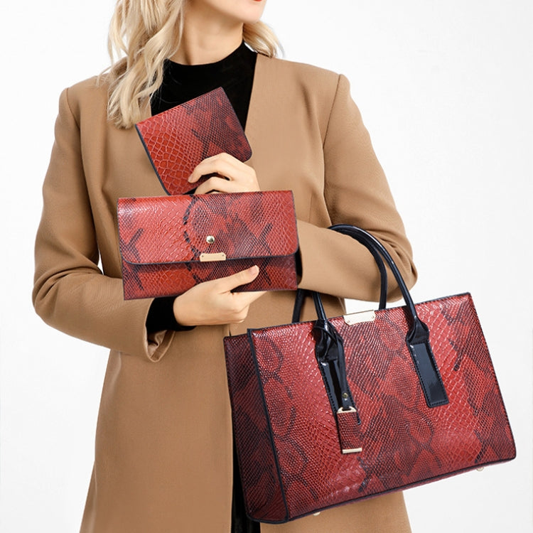 5168-1 3 In 1 Snakeskin Pattern Fashion Diagonal Handbag(Red) by bashfashion
