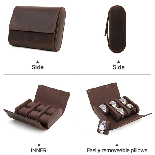 CONTACTS FAMILY Vintage Crazy Horse Leather Outdoor Travel Watch Case(Brown) by CONTACTS FAMILY