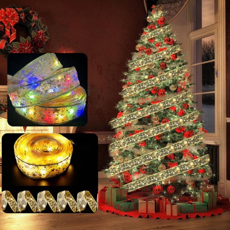 Christmas LED Lights Bronzing Double Ribbon String Lights, Specification: 10m(Silver Warm Light) by bashfashion