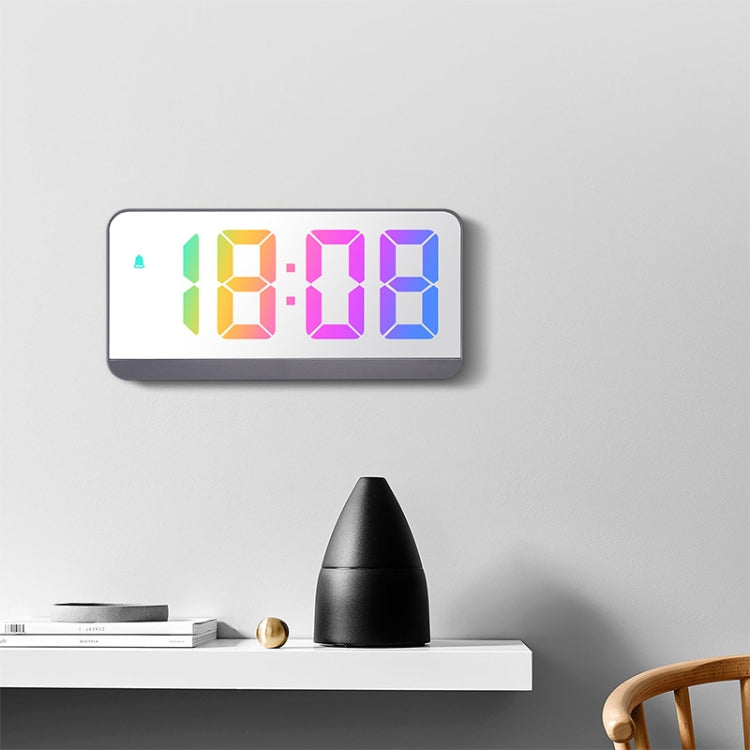 Colorful Fonts LED Electronic Alarm Clock Large Screen Clock(0725 White Shell Mirror Surface C) by bashfashion