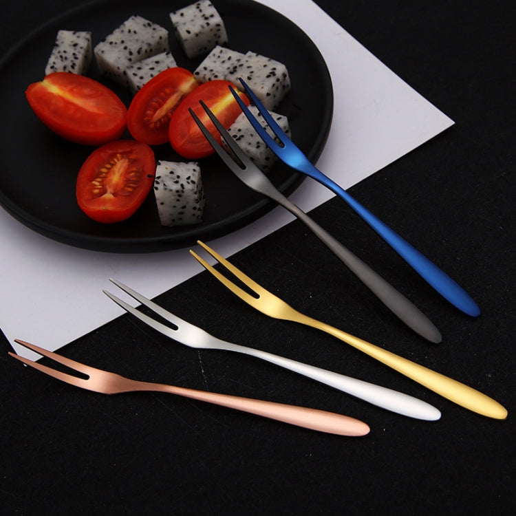 2pcs 304 Stainless Steel Fruit Cake Fork Plating Titanium Tableware, Color: Blue by bashfashion
