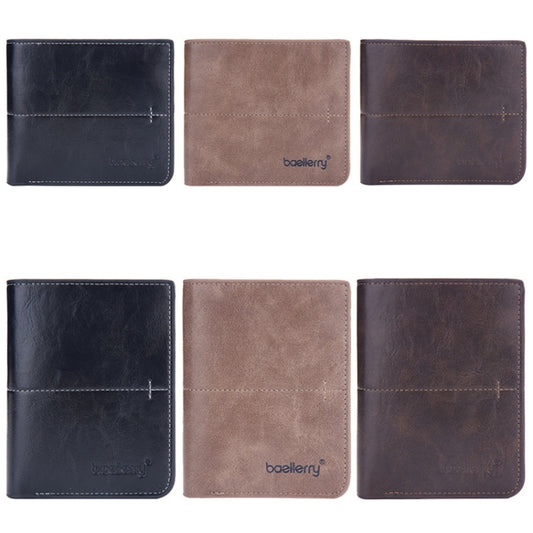 Baellerry Men Short Vintage Multi-Card Wallet Vertical Buckle Zip Wallet(Black Horizontal) by Baellerry