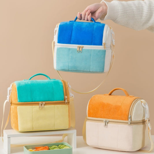 Flannel Toast Bag Double Layer Insulation Lunch Storage Bag Shoulder Bag(Peacock Green) by bashfashion