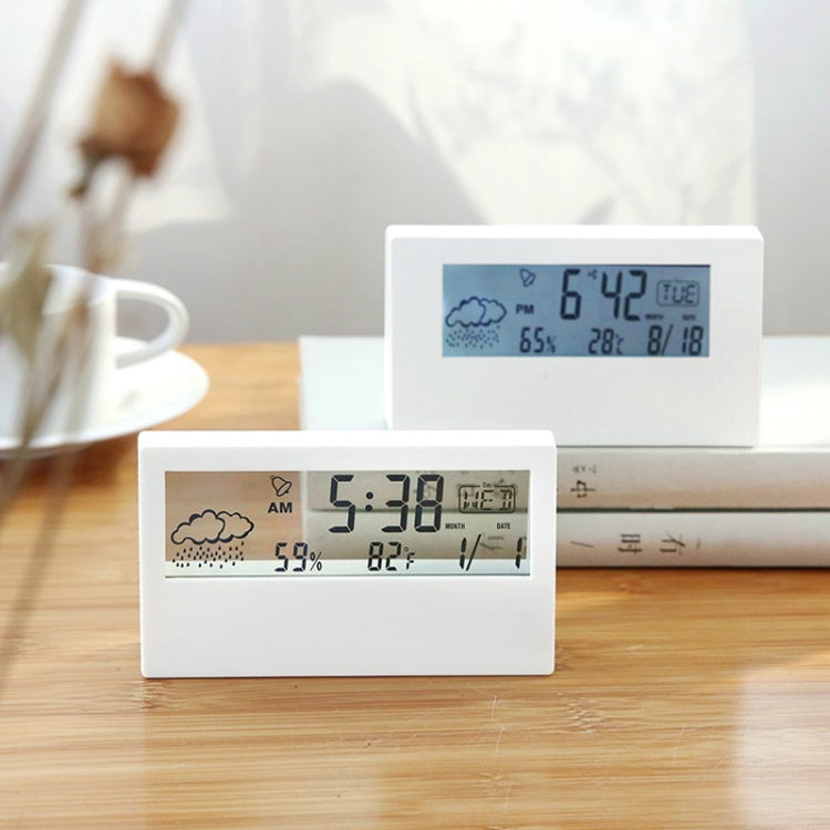LCD Electronic Desk Clock Digital Display Multifunctional Temperature And Humidity Meter Alarm Clock, Model: 2158L With Light White by bashfashion