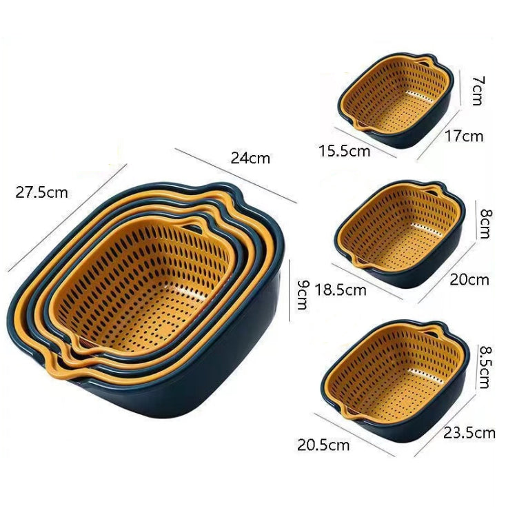 8 In 1 Drain Basket Double-Layer Vegetable Washing Basket Fruit Basin(Gray White) by bashfashion