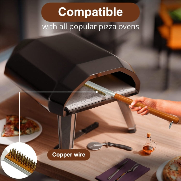 21 Inch Wooden Handle Pizza Oven Brush with Stone Scraper, Spec: Copper Wire Bristles Color Spray by bashfashion