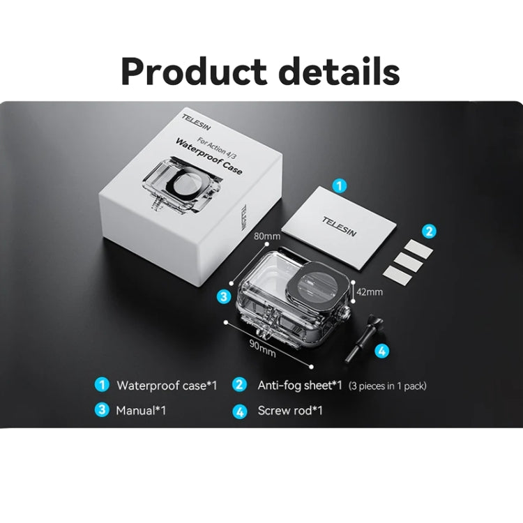 For DJI Osmo Action 3 / 4 TELESIN OA-WTP-003 45m Waterproof Shell Sealed Diving Case by TELESIN