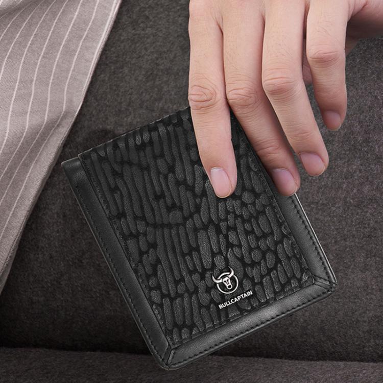 BULL CAPTAIN 07 RFID Anti-theft Top-layer Cowhide Multiple Card Slots Wallet(Black Leopard Print) by BULL CAPTAIN