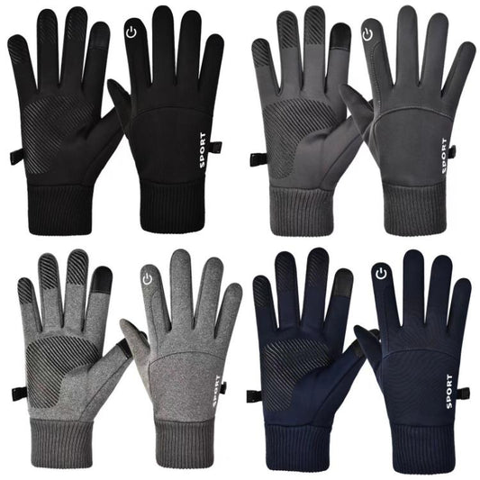 Outdoor Fleece-Lined Non-Slip Warm Cycling Touchscreen Gloves(Navy Blue) by bashfashion