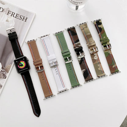 Three Lines Canvas Watch Band For Apple Watch Series 7 41mm / 6 & SE & 5 & 4 40mm / 3 & 2 & 1 38mm(Black) by bashfashion