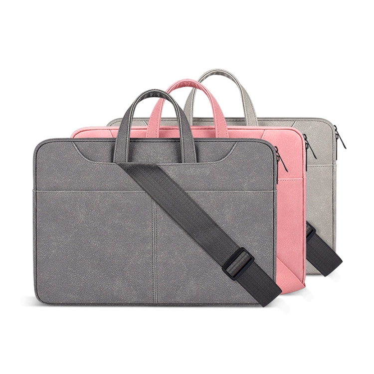ST06SDJ Frosted PU Business Laptop Bag with Detachable Shoulder Strap, Size:14.1-15.4 inch(Light Gray) by bashfashion