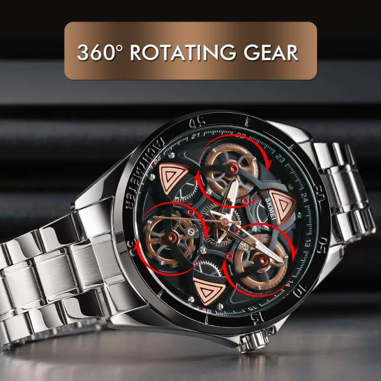 SKMEI 1678 Men Waterproof Quartz Watch with Rotatable Gear Dial(Black Shell Black Surface) by SKMEI