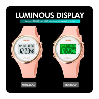 SKMEI 1720 Round Dial LED Digital Display Luminous Silicone Strap Electronic Watch(White) by SKMEI