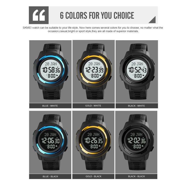 SKMEI 1729 Qibla Calendar Timing Multifunctional LED Digital Display Luminous Electronic Watch(Gold and White) by SKMEI