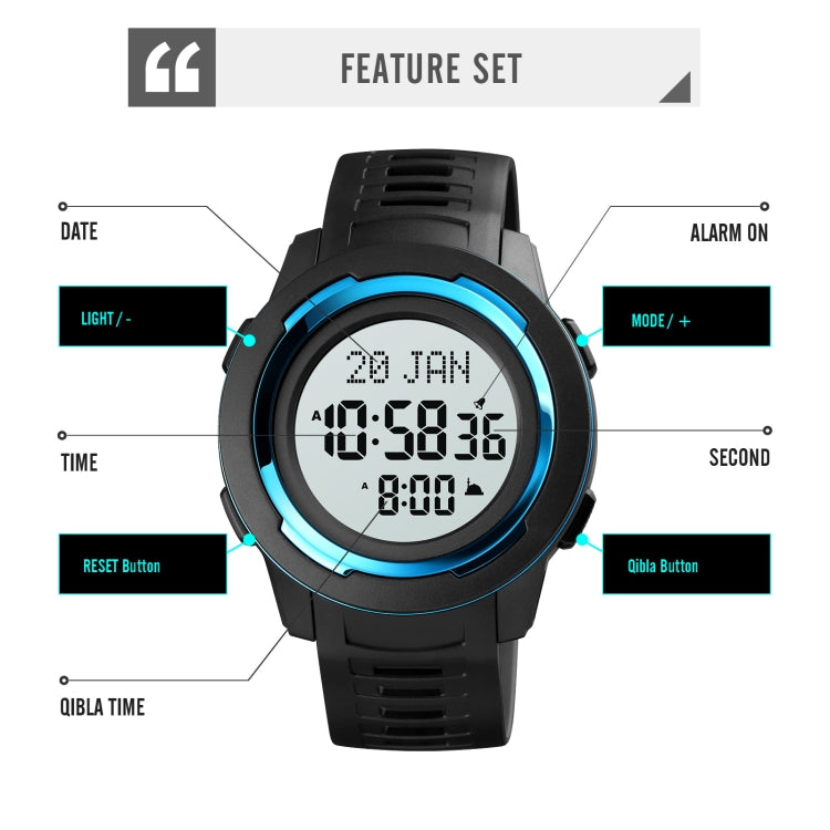 SKMEI 1729 Qibla Calendar Timing Multifunctional LED Digital Display Luminous Electronic Watch(Gold and White) by SKMEI