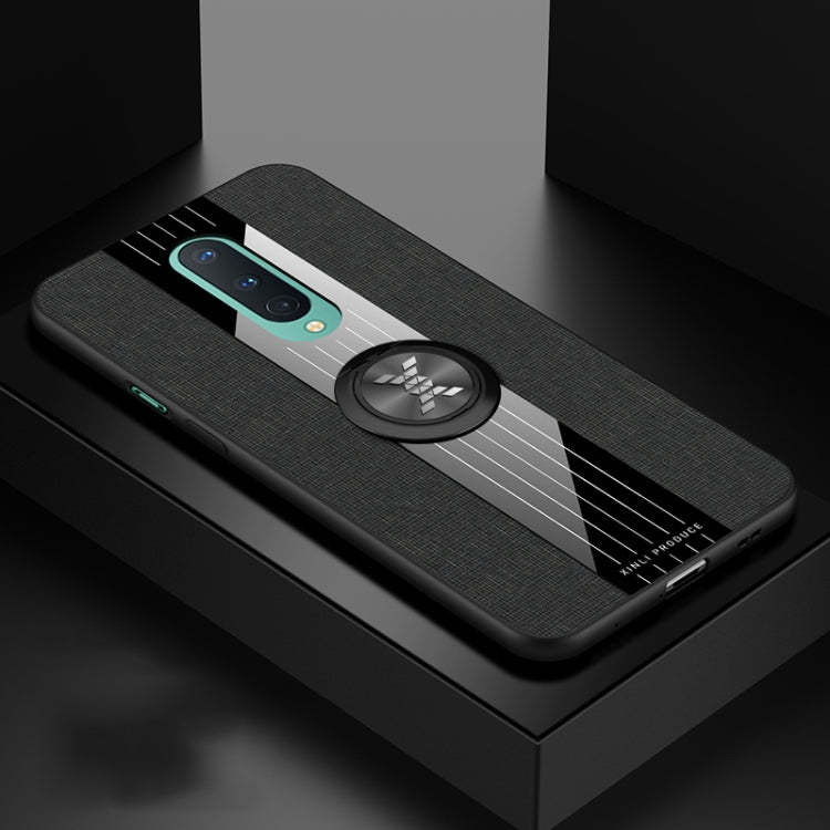 For OnePlus 8 XINLI Stitching Cloth Texture TPU Phone Case with Ring Holder(Black) by XINLI