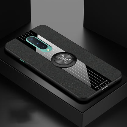 For OnePlus 8 XINLI Stitching Cloth Texture TPU Phone Case with Ring Holder(Black) by XINLI