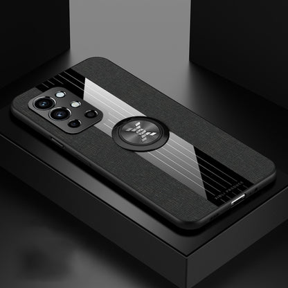 For OnePlus 9R XINLI Stitching Cloth Texture TPU Phone Case with Ring Holder(Black) by XINLI