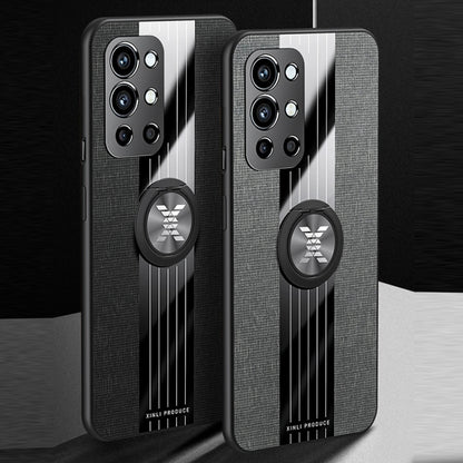 For OnePlus 9R XINLI Stitching Cloth Texture TPU Phone Case with Ring Holder(Black) by XINLI