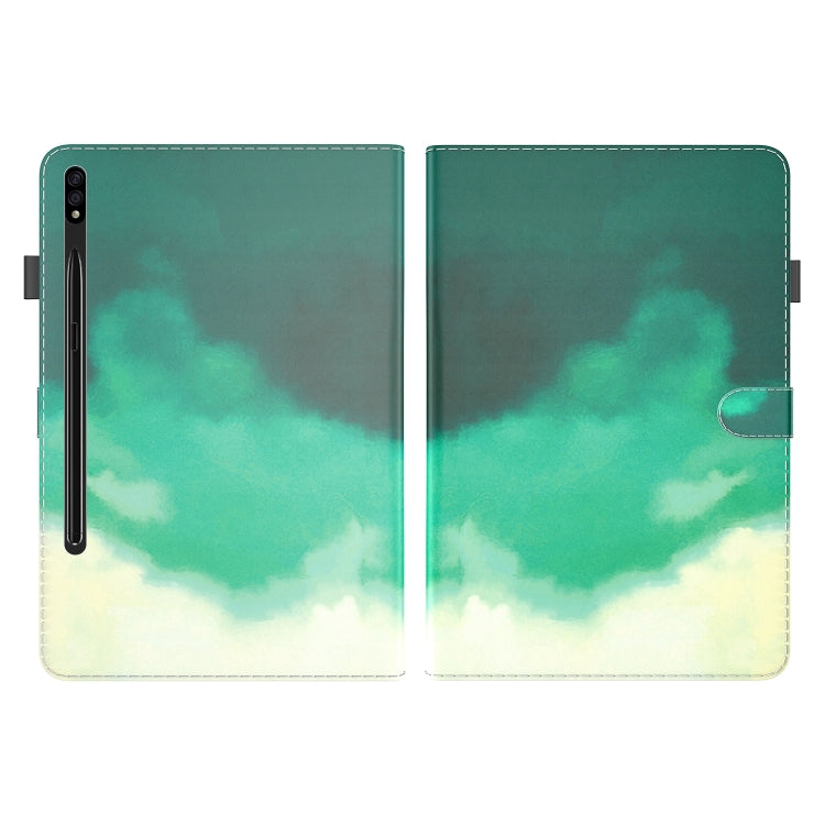 For Samsung Galaxy Tab S9 Watercolor Pattern Flip Leather Tablet Case(Cyan Green) by bashfashion