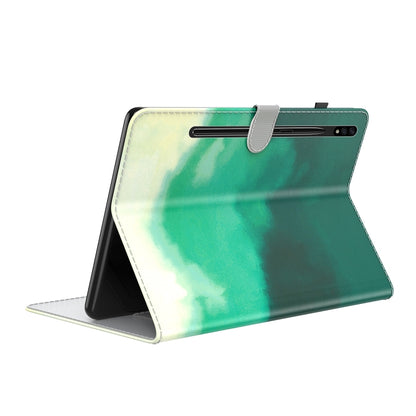 For Samsung Galaxy Tab S9 Watercolor Pattern Flip Leather Tablet Case(Cyan Green) by bashfashion