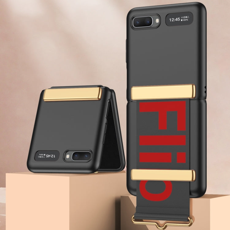 For Samsung Galaxy Z Flip GKK Ultra-thin Full Coverage Phone Flip Case with Wristband(Black) by GKK