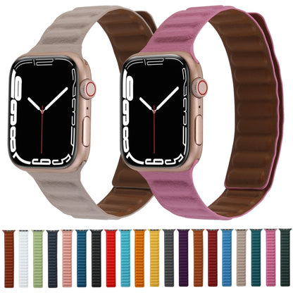 Magnetic Two-color Loop Slim Leather Watch Band For Apple Watch Series 9&8&7 41mm / SE 3&SE 2&6&SE&5&4 40mm / 3&2&1 38mm(Wine Red) by bashfashion