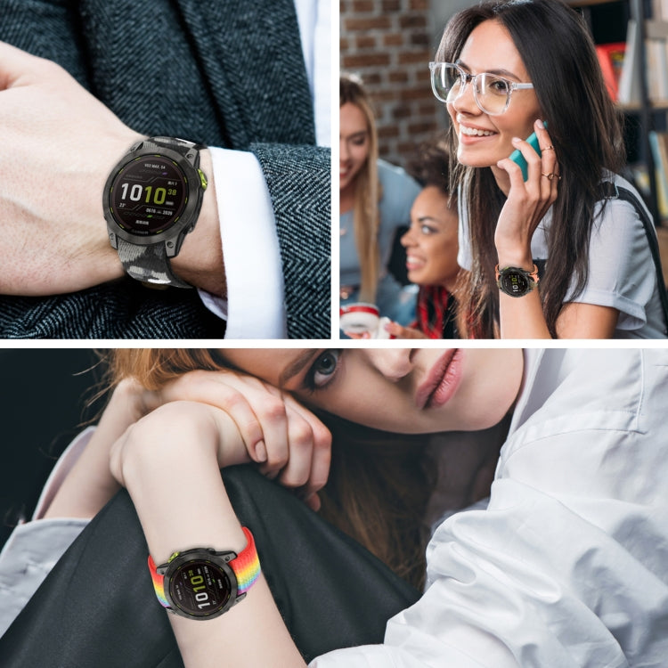 For Garmin Fenix 7 Hook And Loop Fastener Nylon Watch Band(Grey Camouflage) by bashfashion