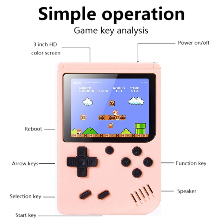 MK800 Doubles 3.0 inch Macaron Mini Handheld Game Console Built-in 800 Games(Pink) by bashfashion
