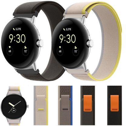 For Google Pixel Watch Loop Silver Connector Nylon Watch Band(Beige White) by bashfashion