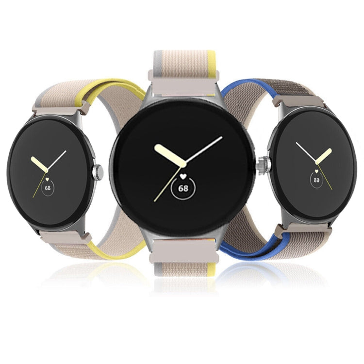 For Google Pixel Watch Loop Black Connector Nylon Watch Band(Beige White) by bashfashion