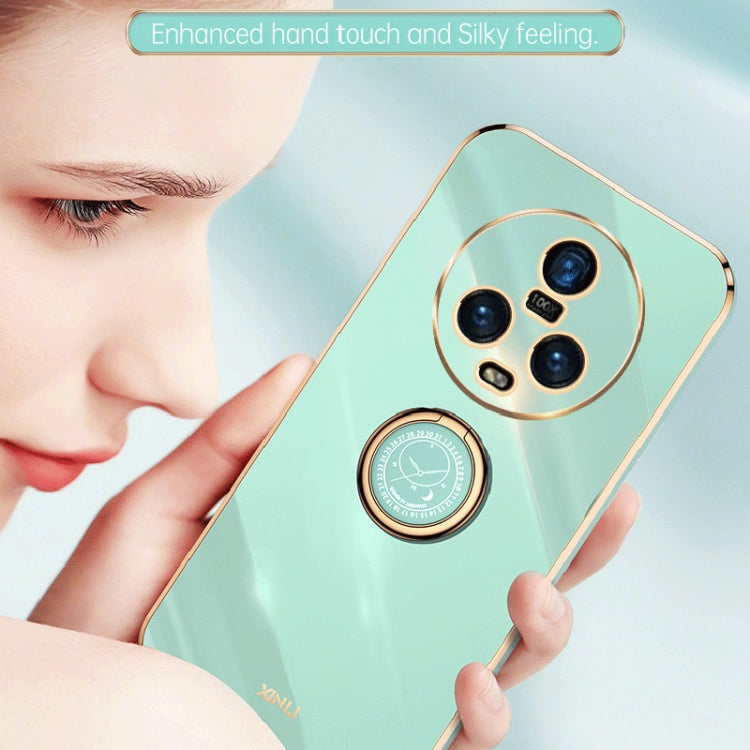 For Honor Magic5 5G XINLI Straight Edge 6D Electroplate TPU Phone Case with Ring Holder(Mint Green) by XINLI