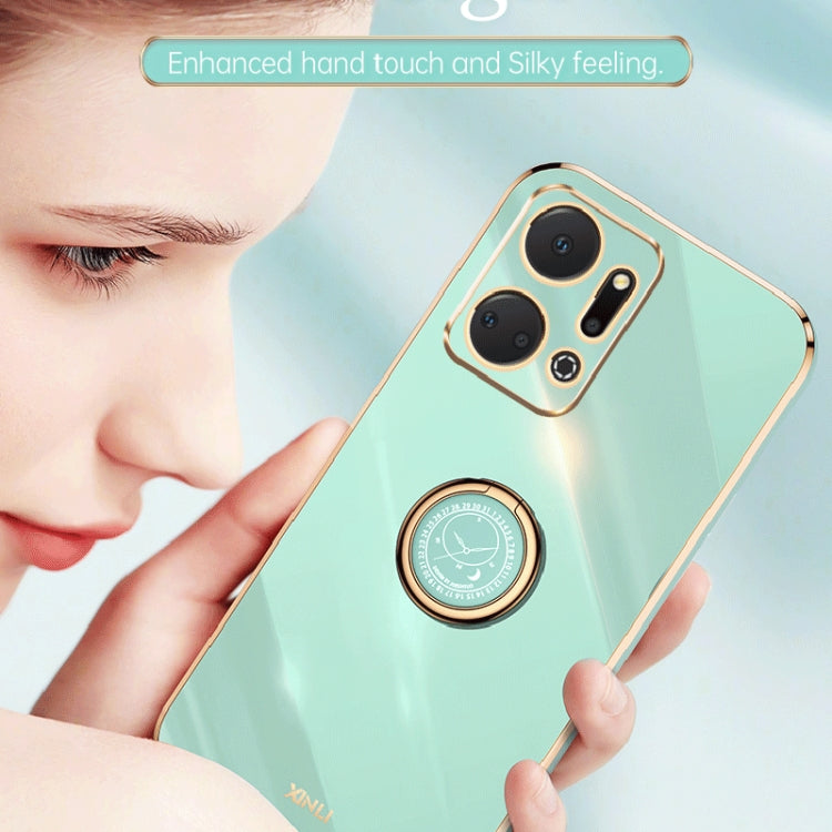 For Honor X7a 2023 XINLI Straight Edge 6D Electroplate TPU Phone Case with Ring Holder(Hawthorn Red) by XINLI