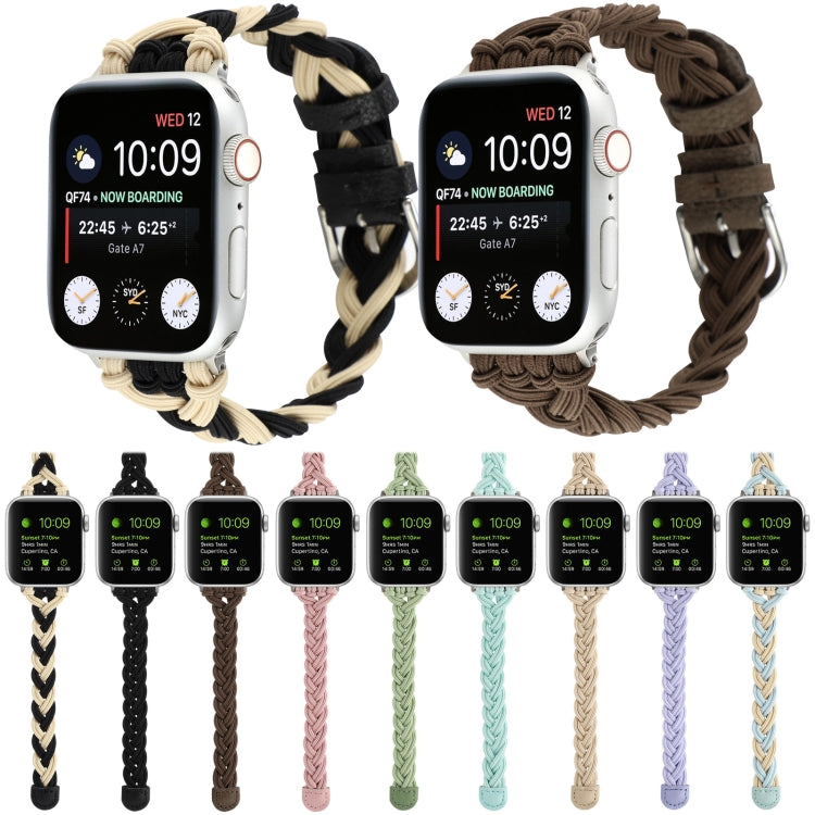 Single Elastic Nylon Braid Watch Band For Apple Watch Series 9&8&7 41mm / SE 3&SE 2&6&SE&5&4 40mm / 3&2&1 38mm(Brown) by bashfashion