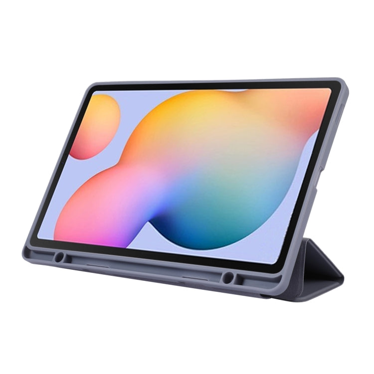 For Samsung Galaxy Tab S6 Lite/Tab S6 Lite 2022 Solid Color 3-folding Leather Tablet Case(Dark Blue) by bashfashion