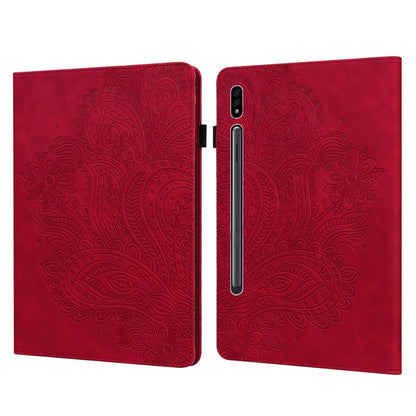For Samsung Galaxy Tab S9 / S9 FE Peacock Embossed Pattern Leather Tablet Case(Red) by bashfashion