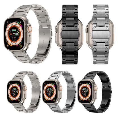 Double Rows Metal Watch Band For Apple Watch 9 45mm(Black) by bashfashion