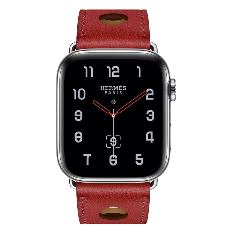 For Apple Watch Series 7 41mm / 6 & SE & 5 & 4 40mm / 3 & 2 & 1 38mm Leather Three Holes Watch Band(Red) by bashfashion