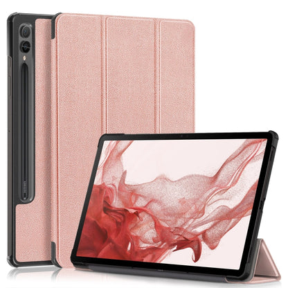 For Samsung Galaxy Tab S9+ Custer Pure Color 3-Fold Holder Smart Leather Tablet Case(Rose Gold) by bashfashion