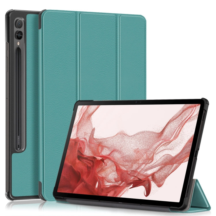 For Samsung Galaxy Tab S9+ Custer Pure Color 3-Fold Holder Smart Leather Tablet Case(Dark Green) by bashfashion